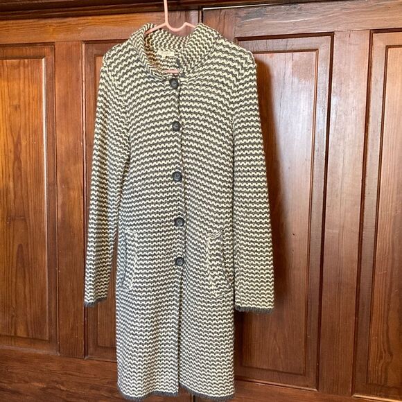 Cocogio Italian Wool Blend Knit Grey Long Button Cardigan Duster Jacket Size M - Picture 1 of 7